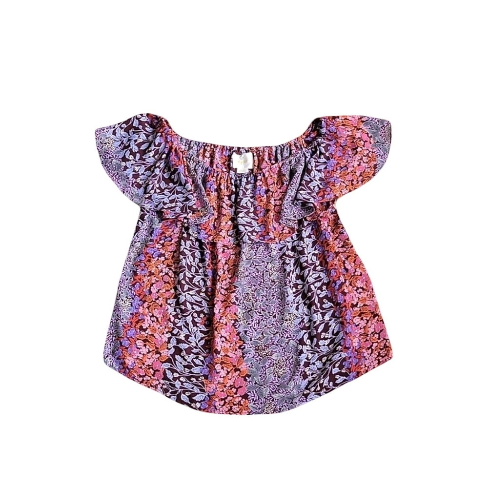 Maeve Vallita Off The Shoulder Pink Multi Floral Short Sleeve Ruffle Top Size S